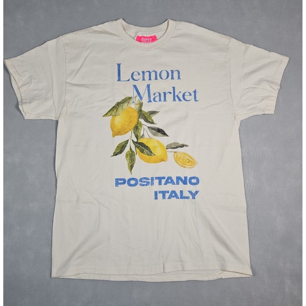 Super Mrkt Womens Beige Positano Italy Lemon Graphic T Shirt Size S‎ / M NWOT